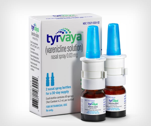 Image of two bottles of Tyrvaya nasal spray. 